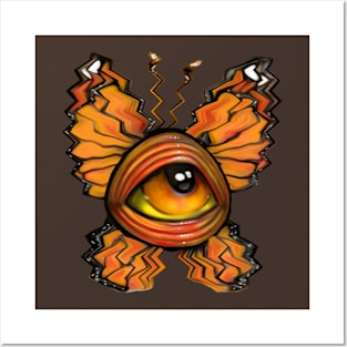 Trippy Pop Surreal Big Eyed Art Monarch Butterfly Illustration Posters and Art
